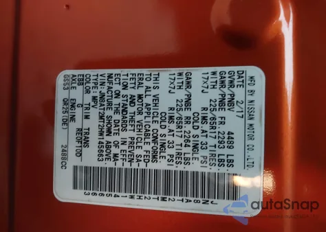 2017 Nissan Rogue Sv from USA, damaged, VIN JN8AT2MT2HW145663